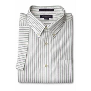 Eddie Bauer Green Striped Button Down Shirt Cotton Wrinkle Free Pocket Tall XL